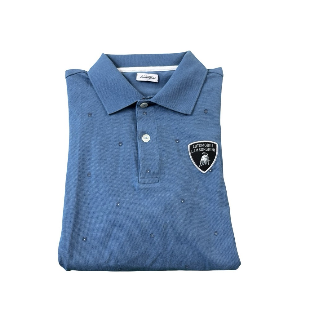 Automobili Lamborghini Blue Cotton AOP Mens S/S Polo Shirt Size Small
